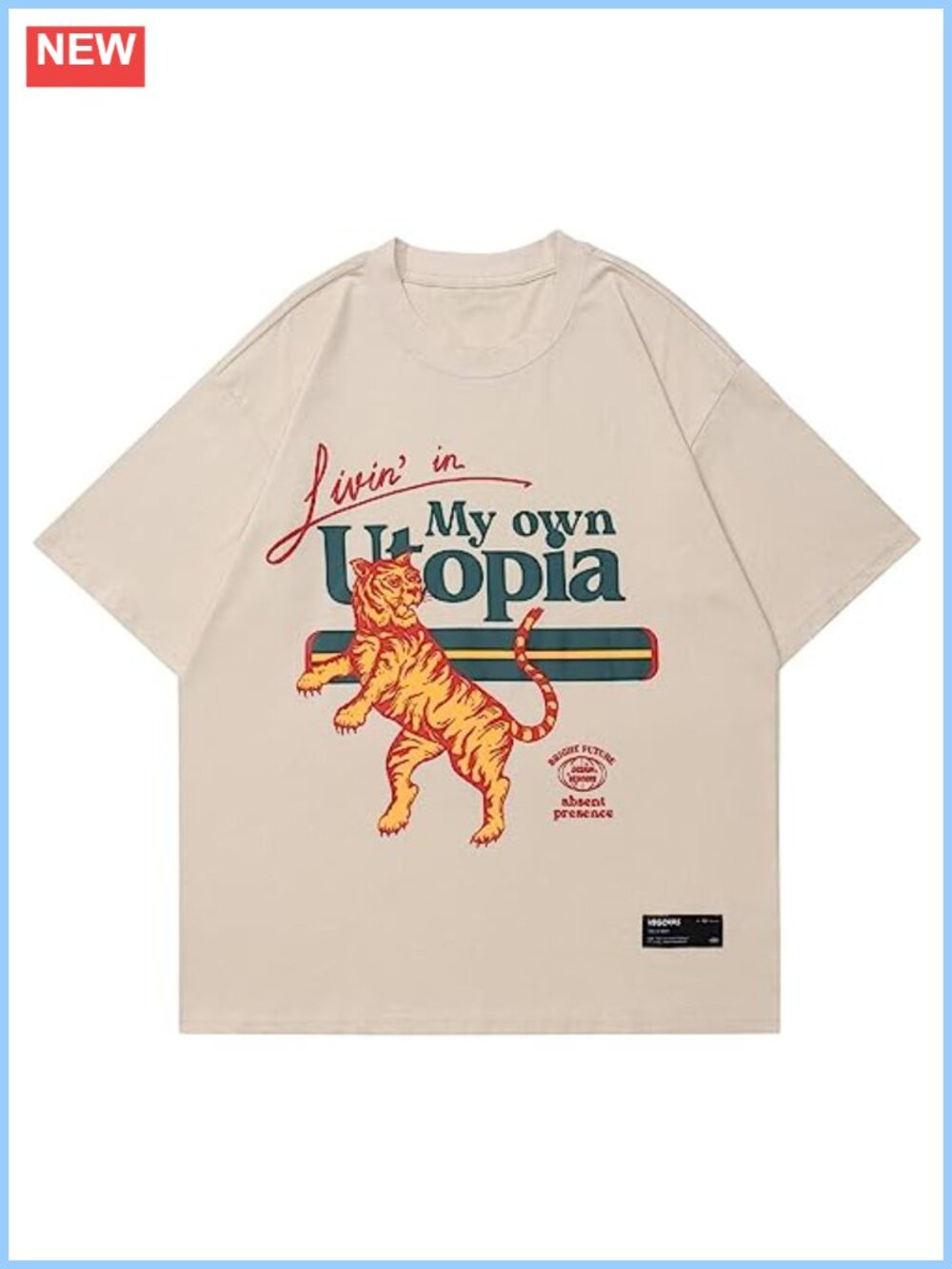 Men's Oversized Cotton Tiger Graphic Tee Streetwear Short Sleeve Crew Neck